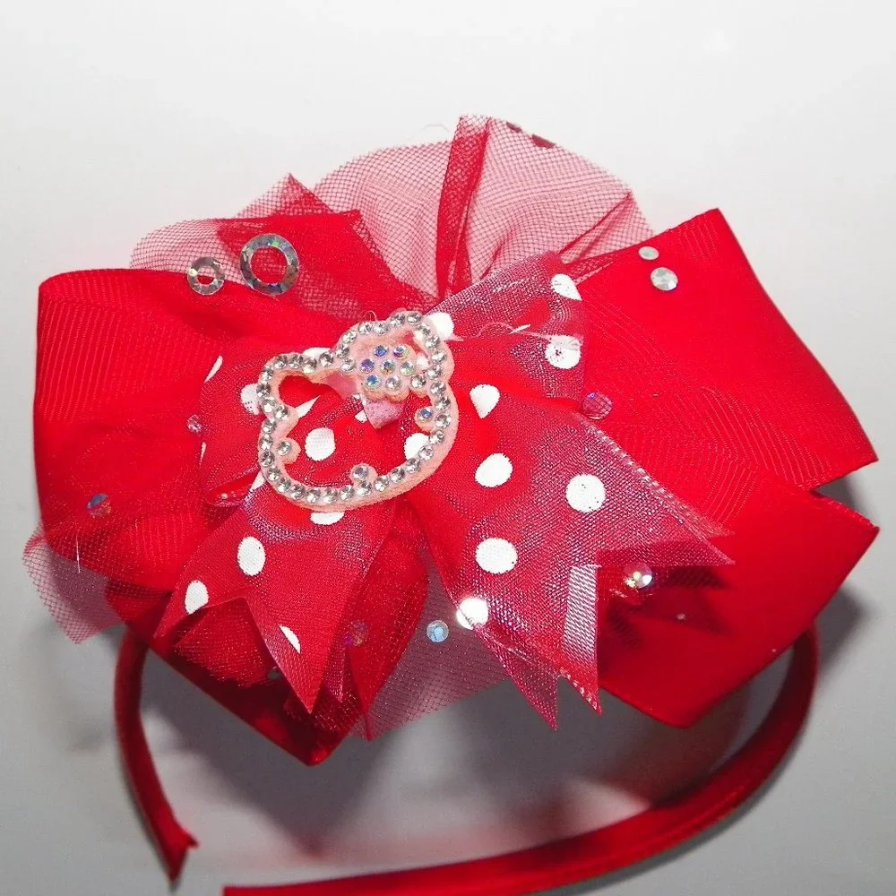 Girls Red Ribbon Bow Headband